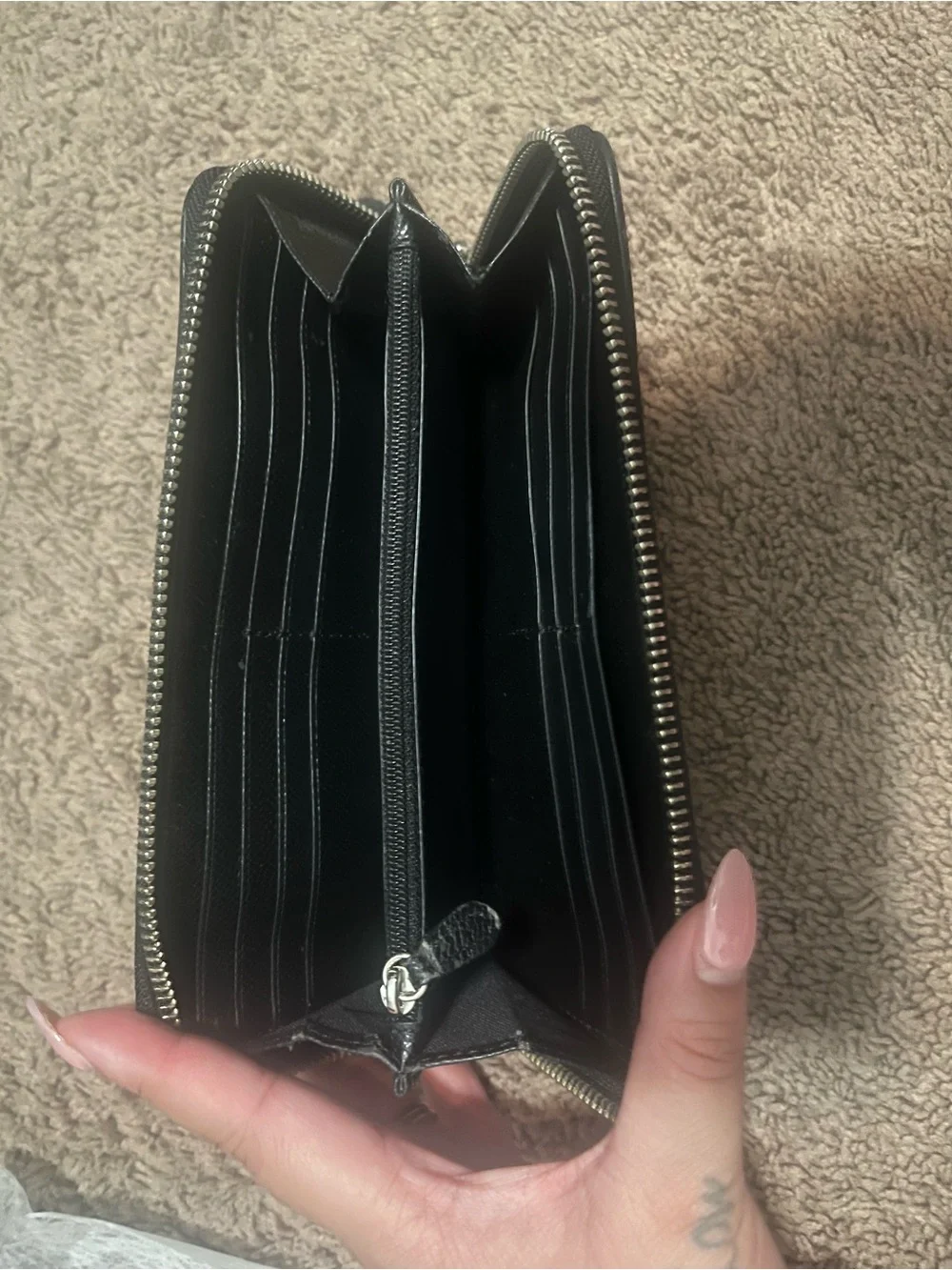 Coach Black Signature Jacquard Zip Wallet with Silver Logo